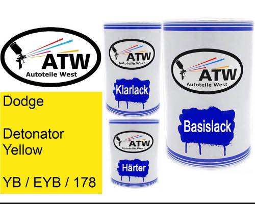 Dodge, Detonator Yellow, YB / EYB / 178: 500ml Lackdose + 500ml Klarlack + 250ml Härter - Set, von ATW Autoteile West.